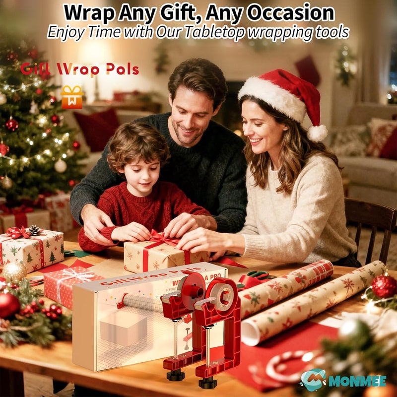 MONMEE Tabletop Gift Wrapping Tool with Tape Dispenser–2 Pack Adjustable Wrapping Paper Table Clamps with 2 Tapes–Perfect for Christmas, Holidays, and Crafting - Image 5